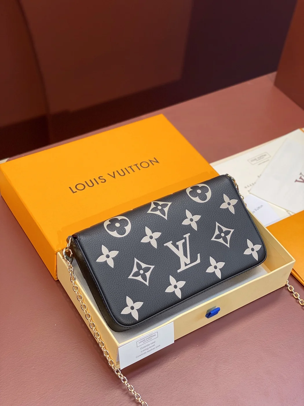 Louis Vuitton Félicie Pochette Bag — Black and Cream Monogram product view 4