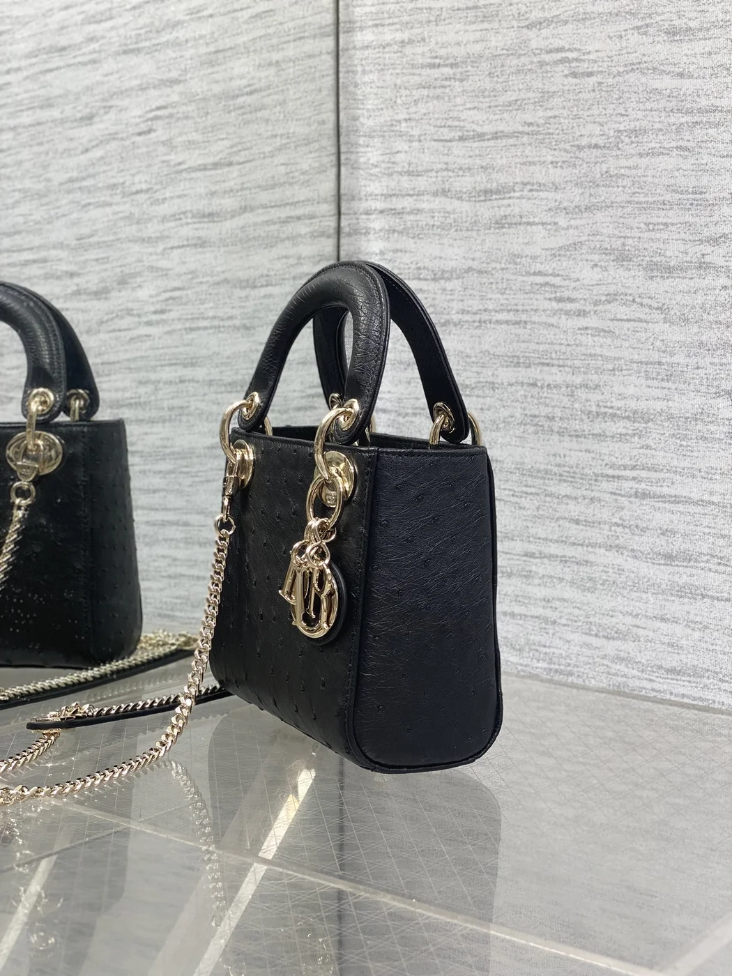 Dior Mini Lady Dior bag in Black Ostrich leather product view 5