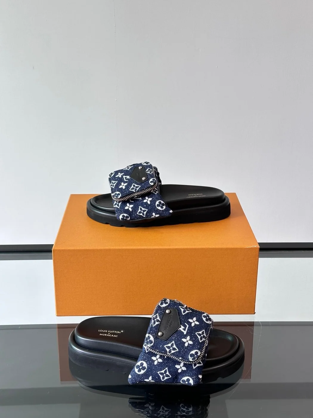 Louis Vuitton Men Navy Fabric Slides product view 4