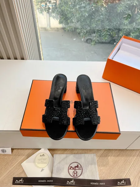 Hermès Women Black Embellished Leather Mules product view 1