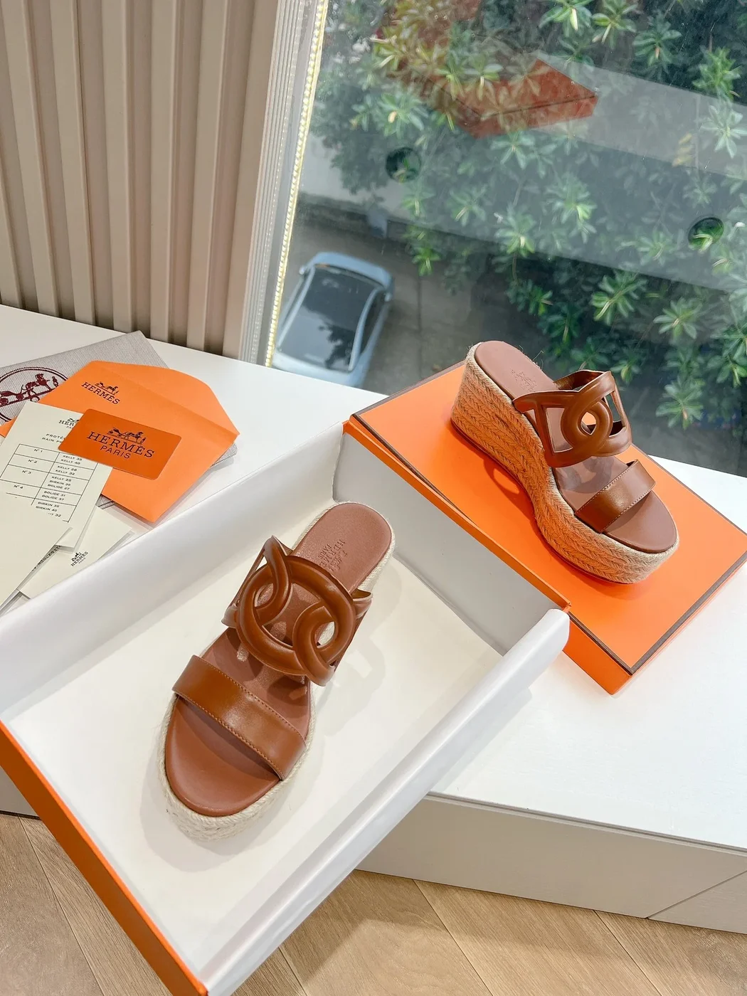 Hermès Women Brown Leather Espadrille Sandals product view 4