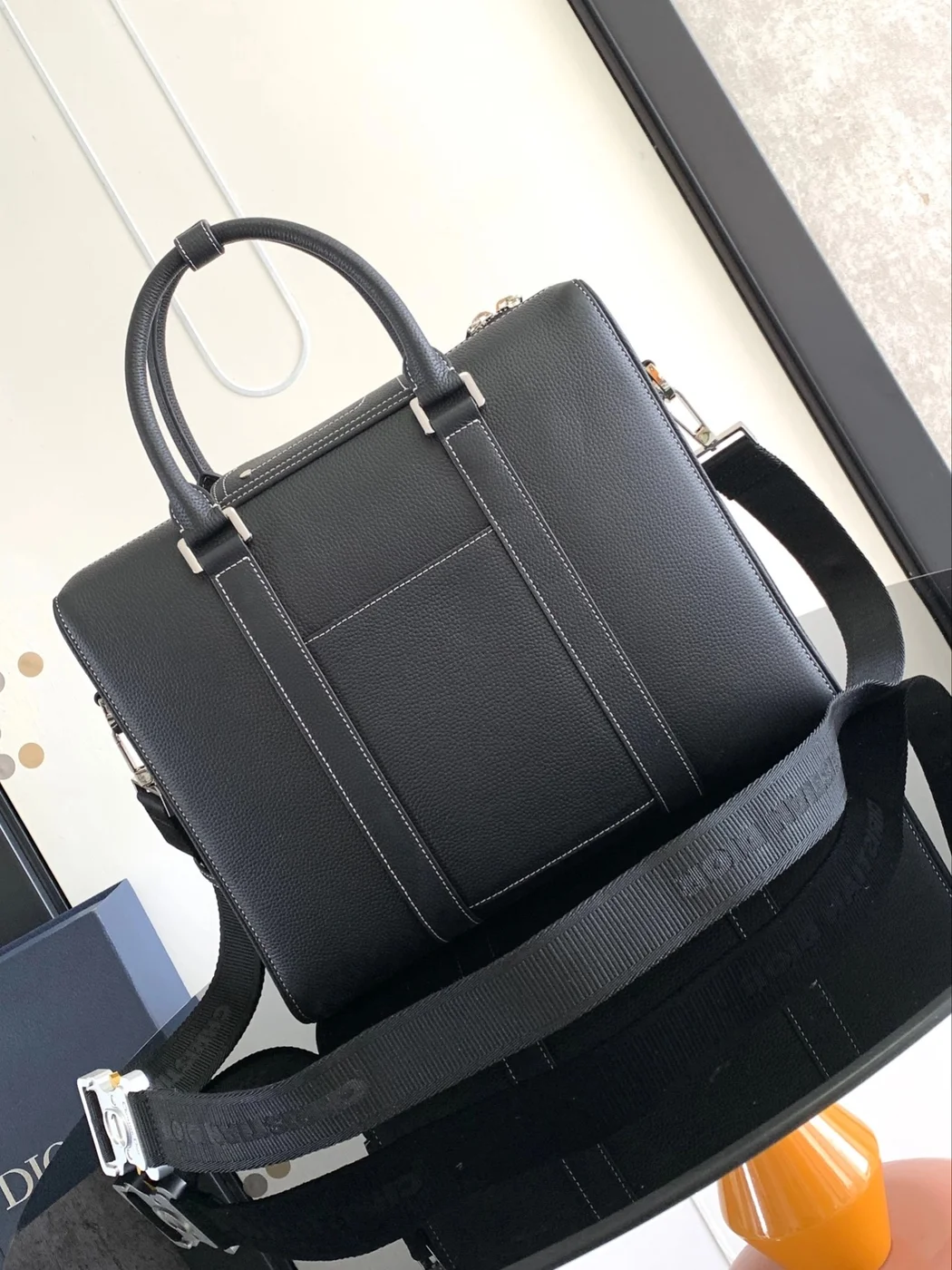 Dior Lingot Briefcase in black grained calfskin leather product view 4