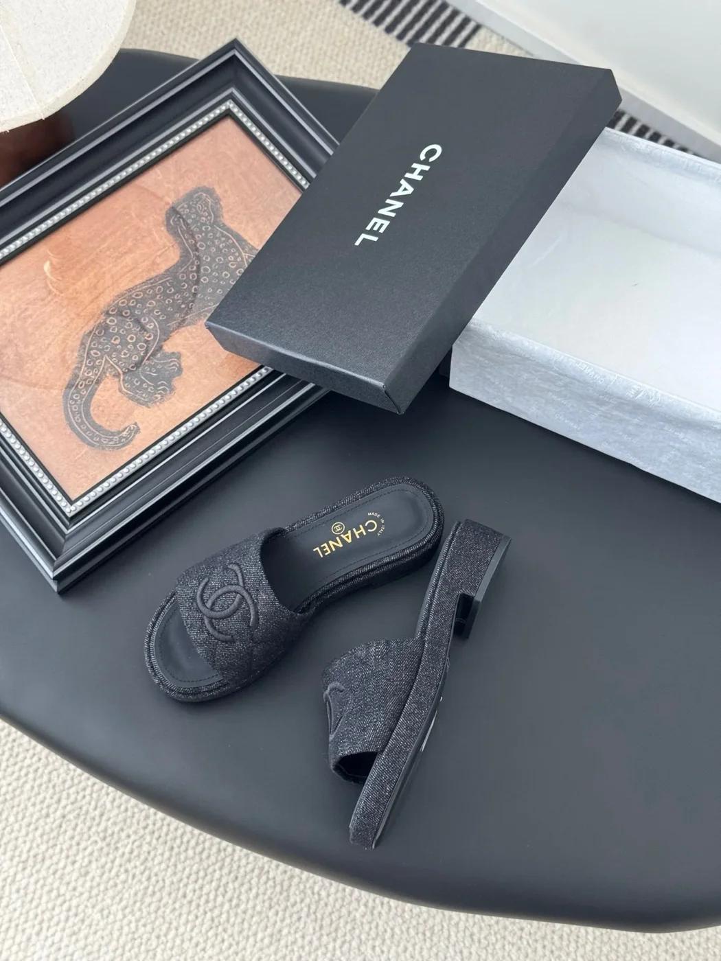 Chanel Women Black Fabric Slide Sandals product view 3