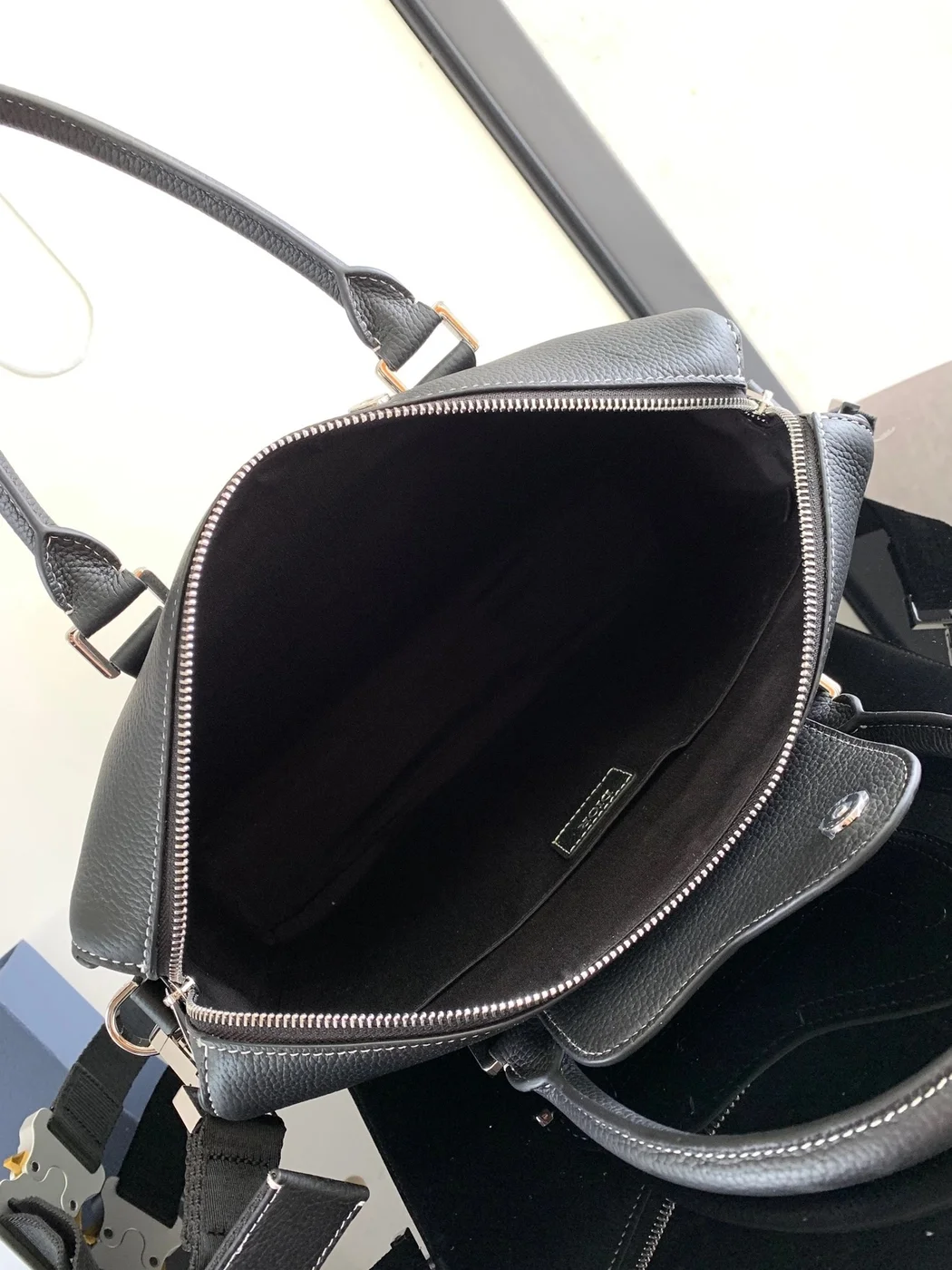 Dior Lingot Briefcase in black grained calfskin leather product view 3