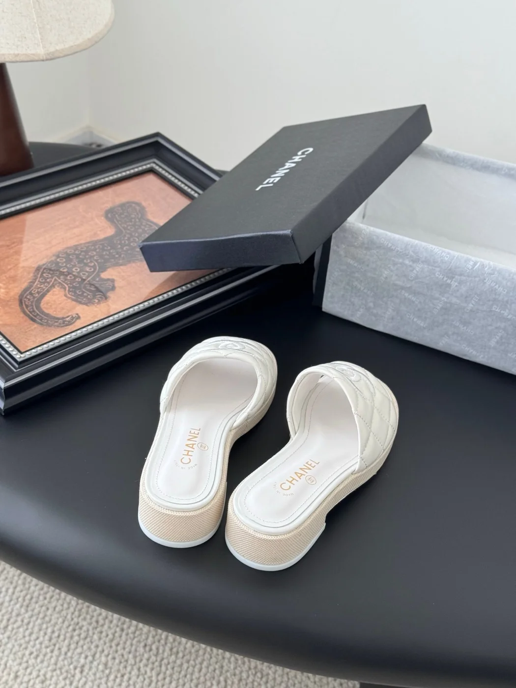 Chanel Women White Quilted Leather Slides product view 6