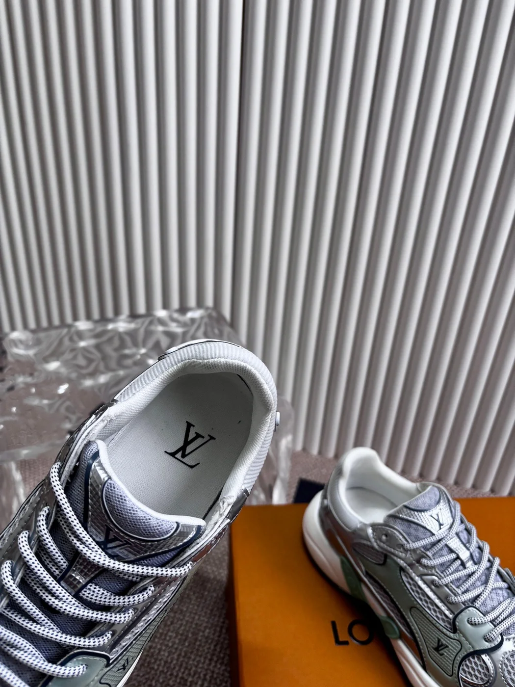 Louis Vuitton Women Silver Mesh Metallic Sneakers product view 2