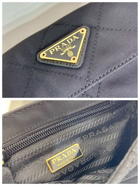 Prada Mini Quilted Flap Bag 14 In Black Re-Nylon Fabric Gold Chain product view 2