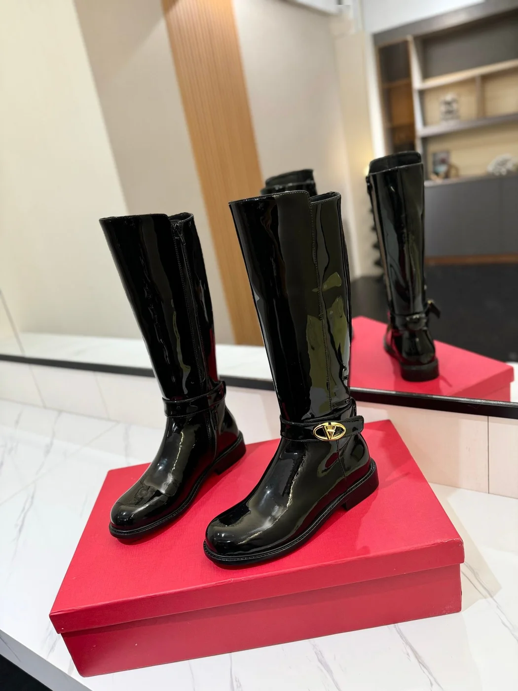 Valentino Women Black Patent Leather Tall Boots product view 3
