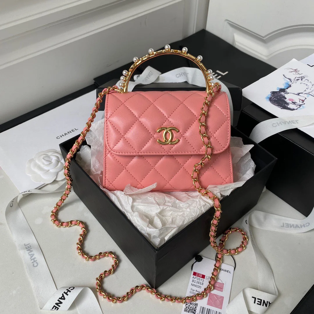 Chanel Woc Pink Handbags With Pearl Handle .5×14.5×5.5 cm product view 1