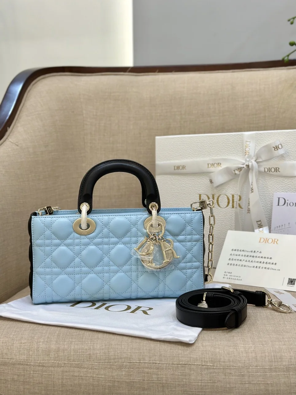Dior D-Joy Women’s Handbag, Ice Blue Cowhide Leather, 26 cm product view 9
