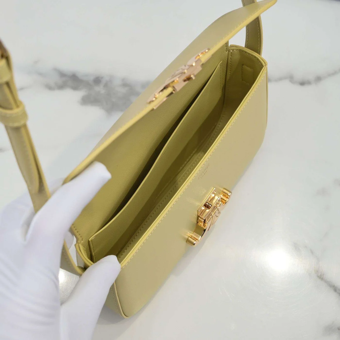 Celine Triomphe Handbag Bright Yellow Smooth Leather 20x12cm product view 7