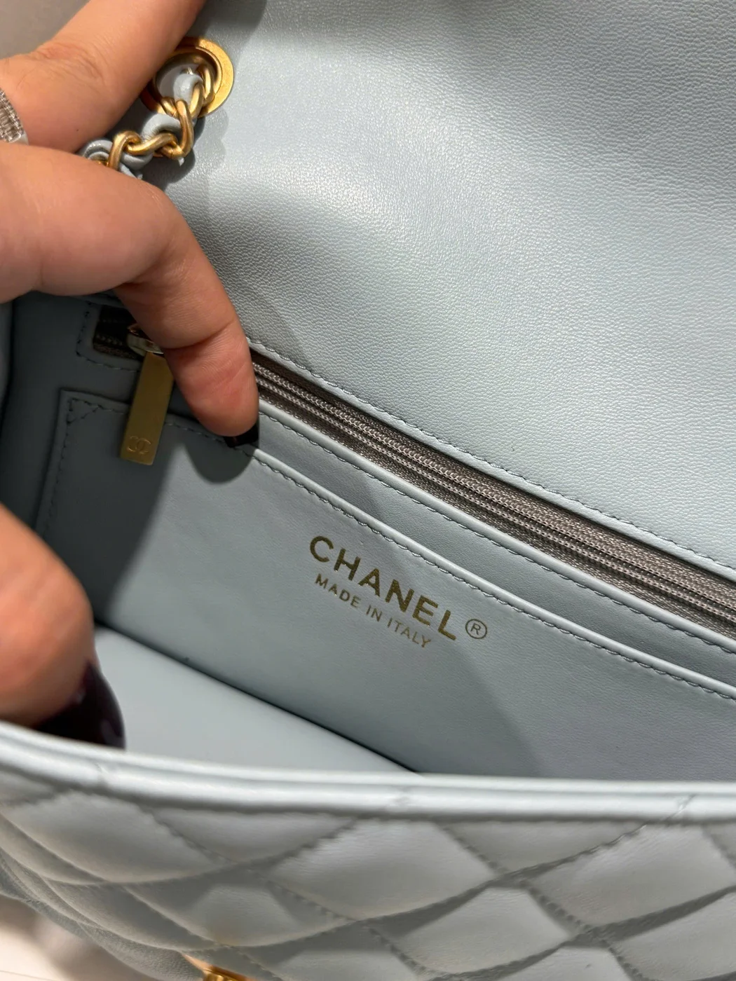 Chanel Classic Bell Bag Handbag Sheepskin Blue Lock Gold 20 cm product view 3