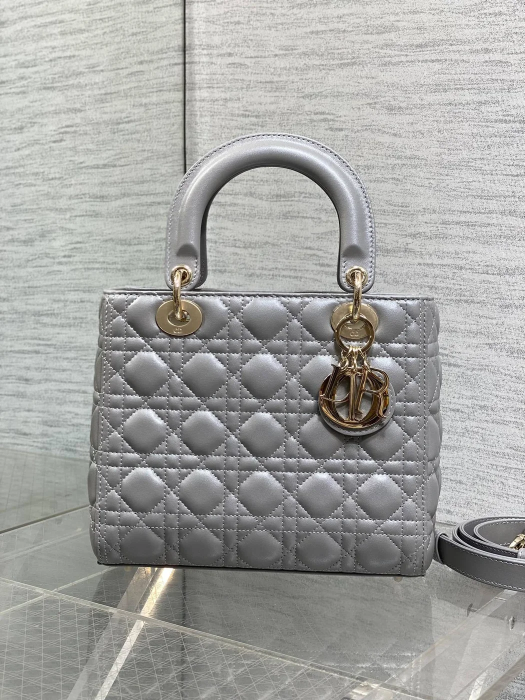 Dior Medium Lady in Grey Gold Hardware Bag product view 2