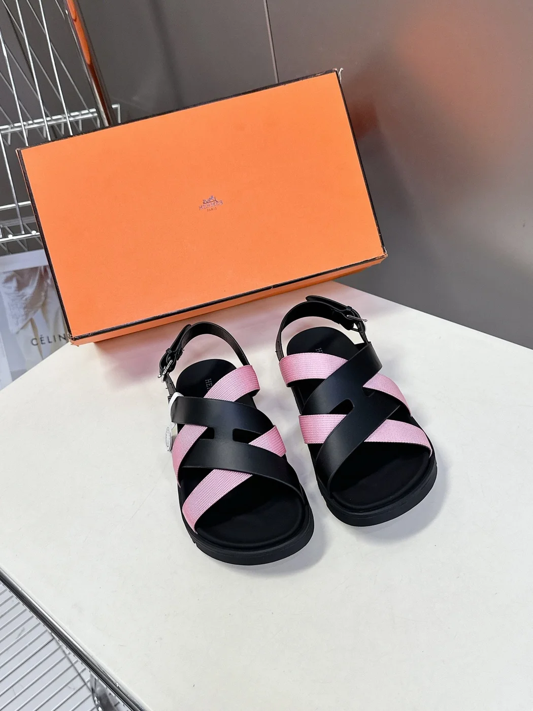 Hermès Women Black Pink Leather Strappy Sandals product view 1