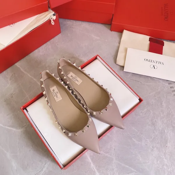Valentino Women Beige Leather Studded Flats product view 2