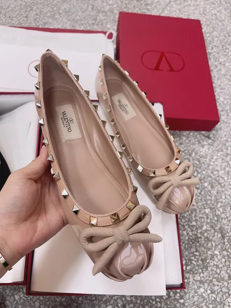 Valentino Women Nude Patent Leather Studded Flats product photo