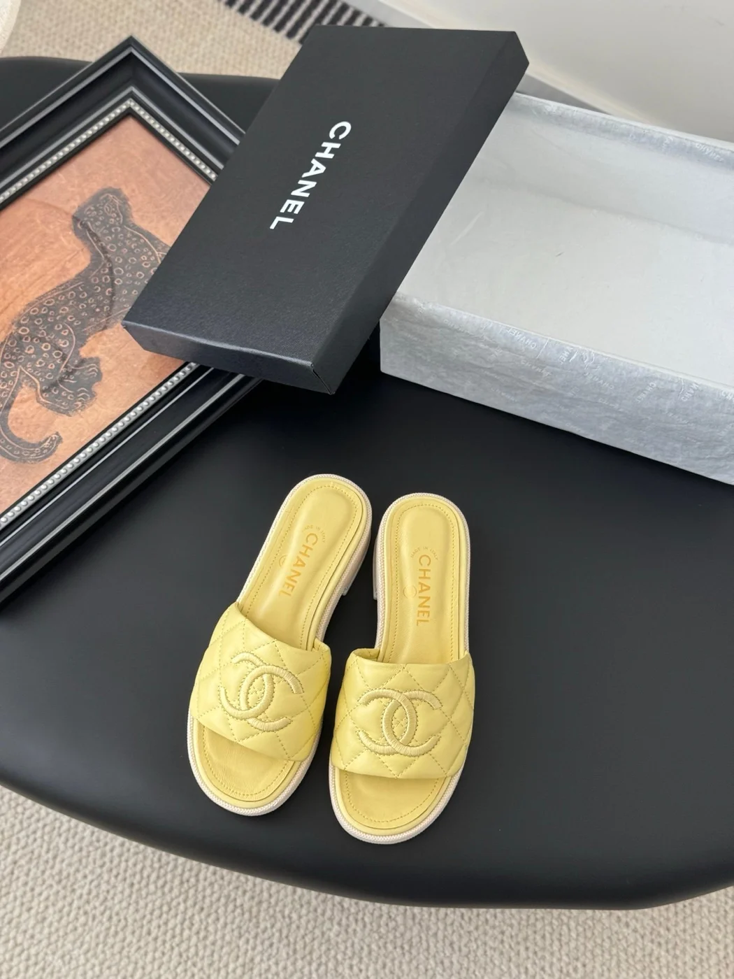 Chanel Women Yellow Quilted Leather Slides product view 1