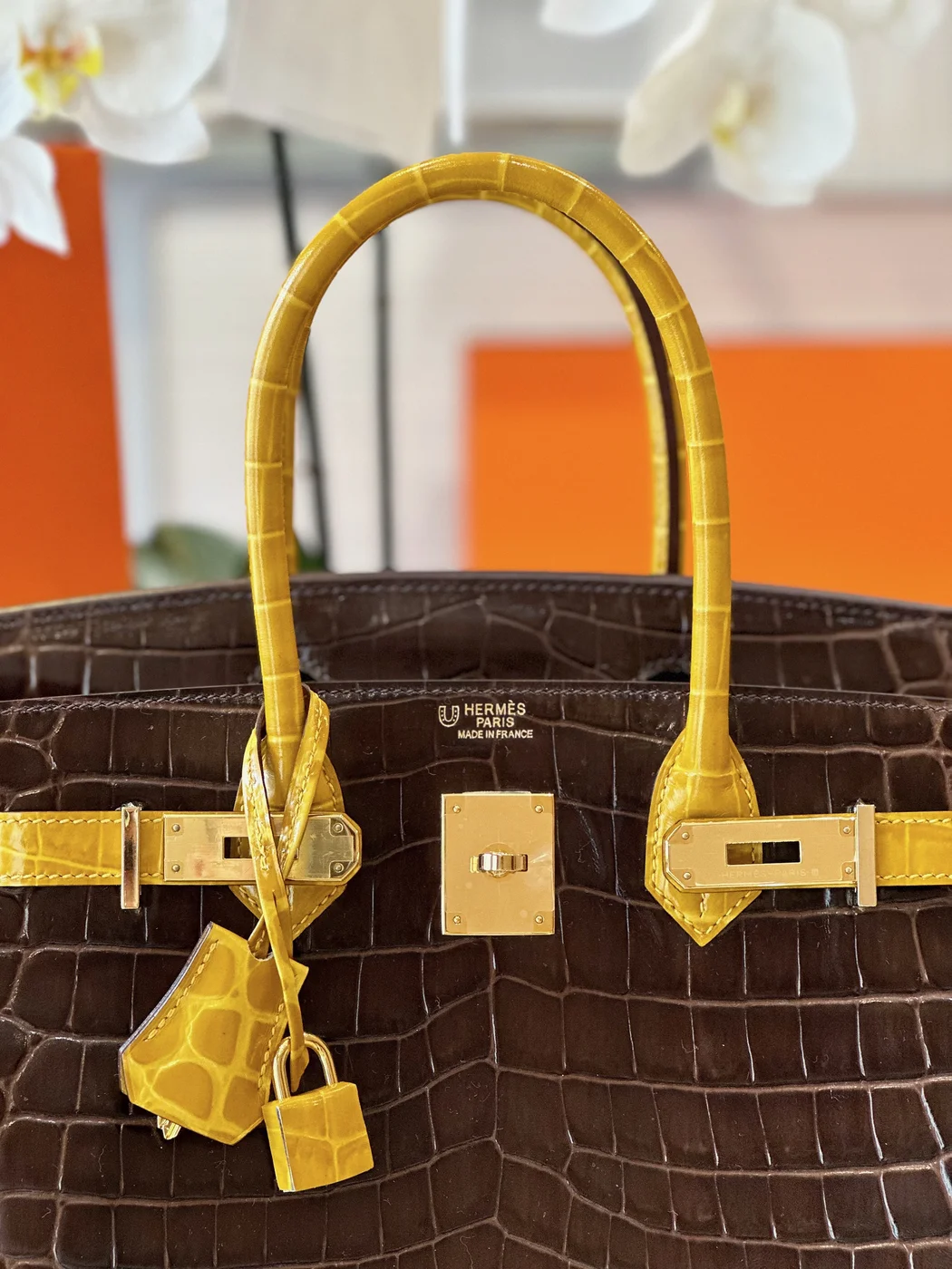 Hermès Birkin 30 Brown/Gold Crocodile Leather Gold Hardware – Custom Made Bag product view 2