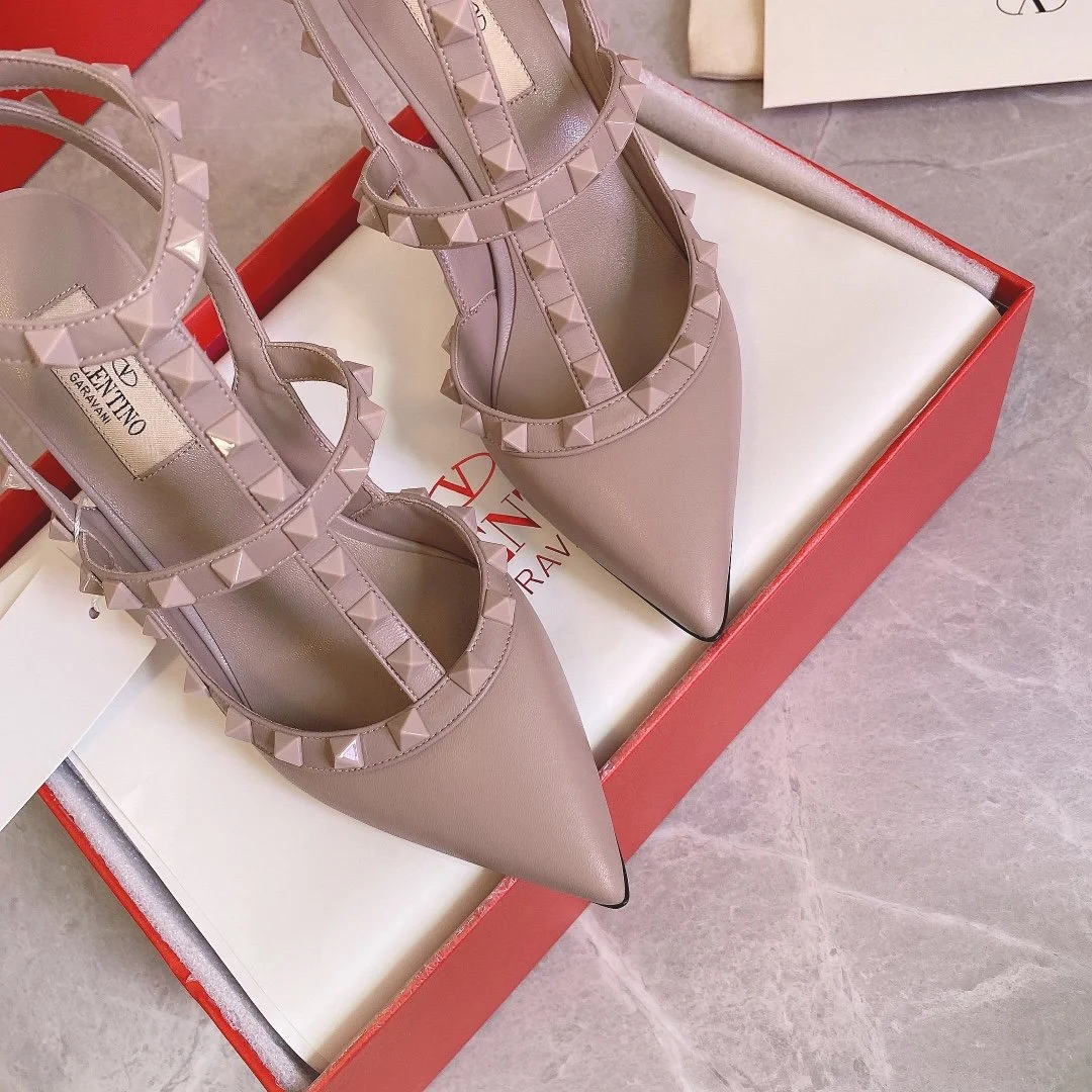 Valentino Women Beige Leather Studded Pumps product view 4