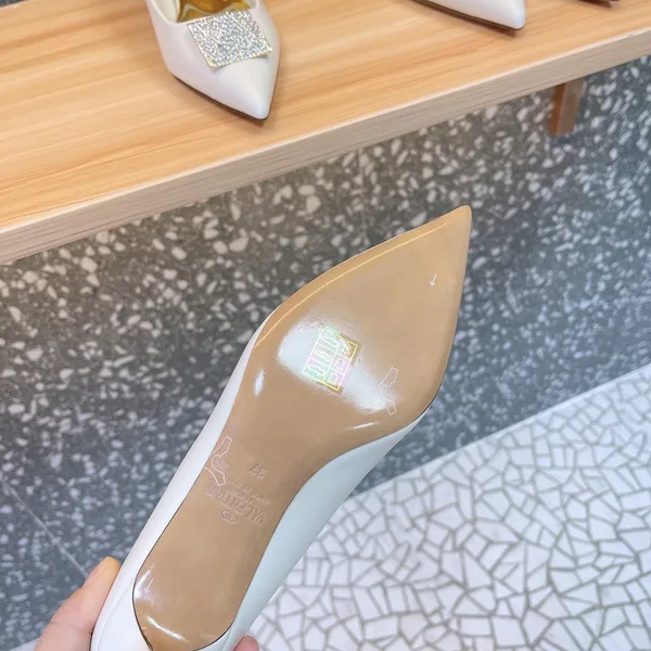 Valentino Women White Leather Rhinestone Embellished Heels product view 5