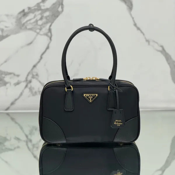 Prada Medium Top Handle Bag 30 In Black Nylon And Calfskin Trim product view 1