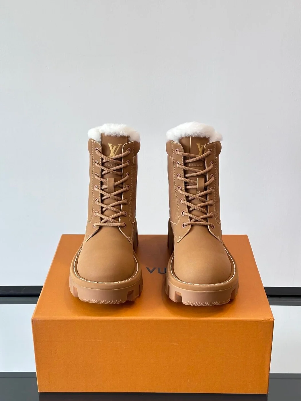 Louis Vuitton Men Tan Leather Fur-Lined Boots product view 2