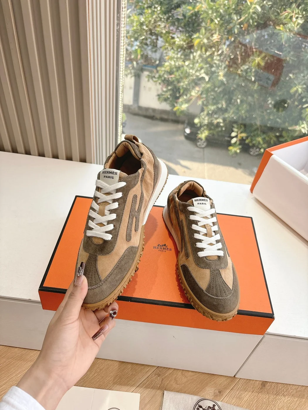 Hermès Women Brown Suede Sneakers product view 6