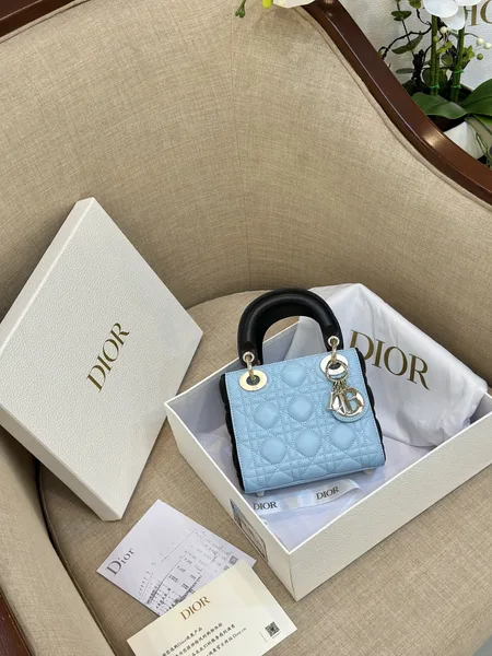 Dior Lady Mini Handbag for Women Ice Blue Cowhide 18 cm product view 7