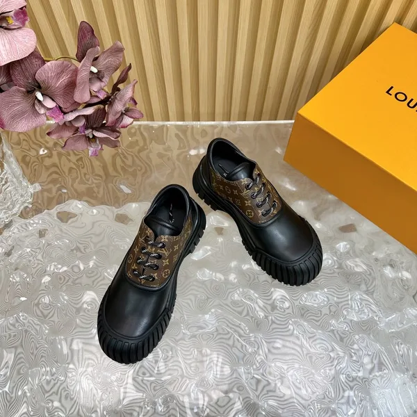 Louis Vuitton Women Black Leather Brown Patterned Sneakers product photo