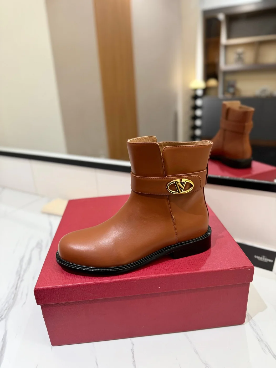 Valentino Women Brown Leather Ankle Boots product view 5