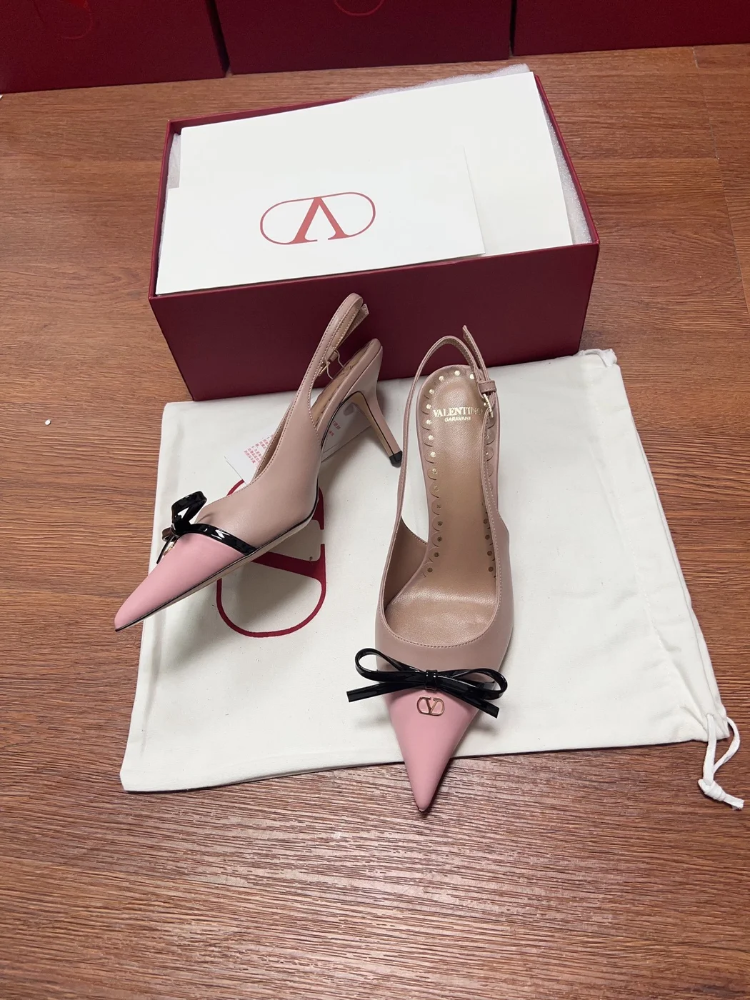 Valentino Women Pink Leather Pointed Toe Pumps product view 6