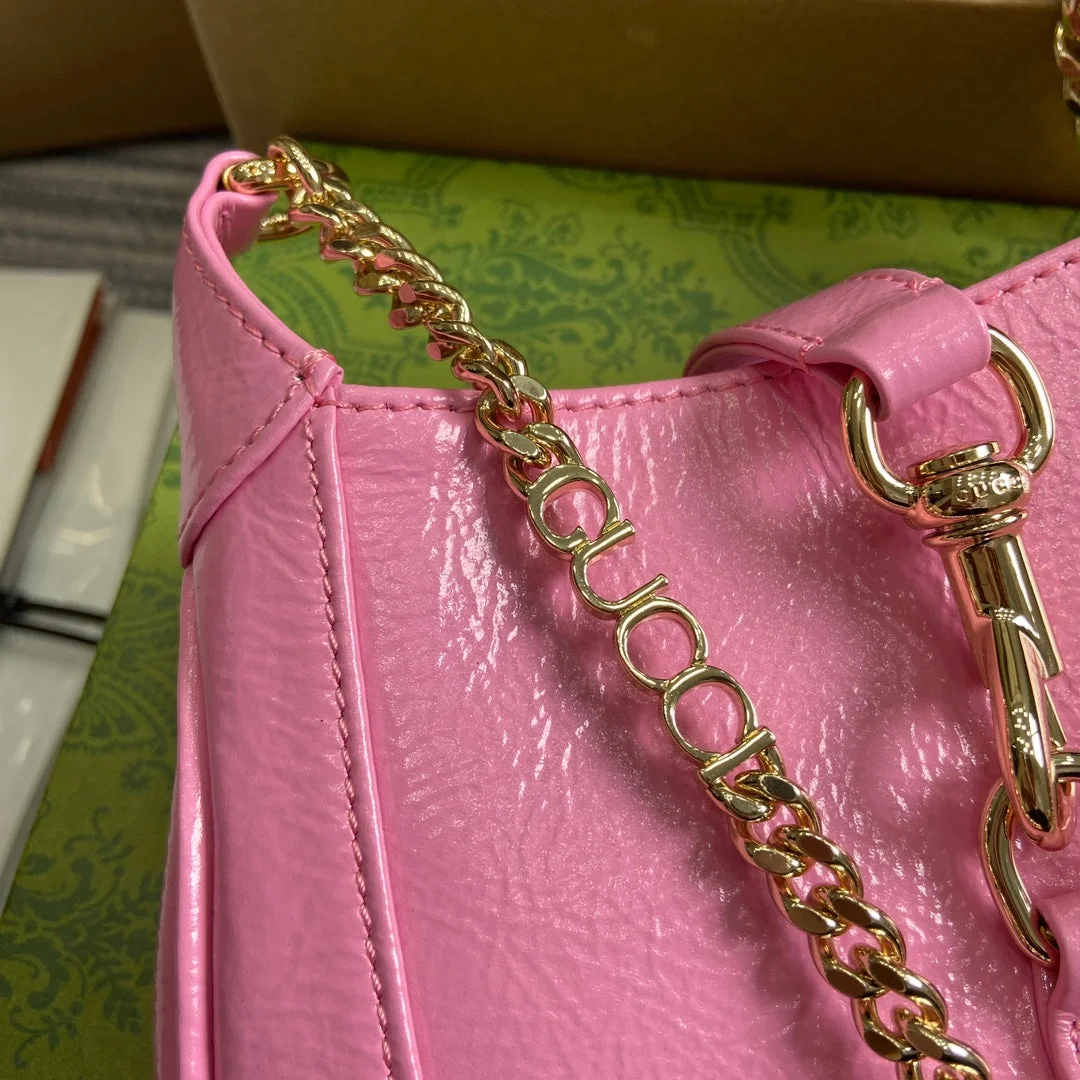 Gucci Jackie Notte Mini Bag 19 In Pink Cracked Lacquer Calfskin Gold Hardware product view 9