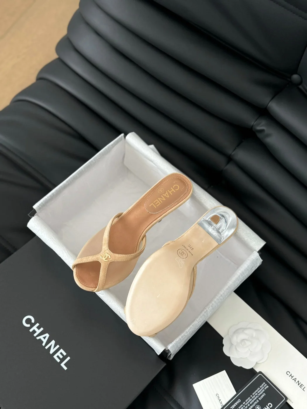 Chanel Women Beige Leather Slides product view 6