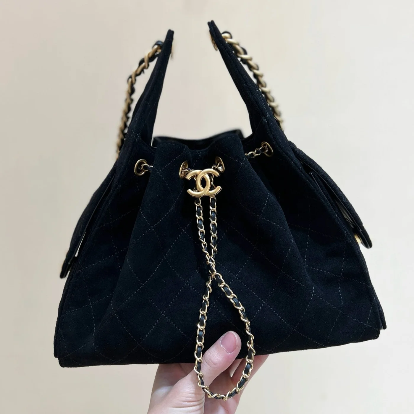 Chanel 25 Handbag 30 In Black Suede Gold Hardware product view 1