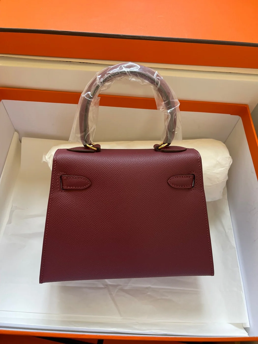 Hermès Mini 20 Bag In Garnet Red With Gold Hardware product view 3