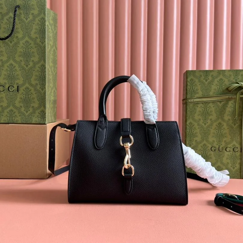Gucci Jackie Small Tote Bag 24 In Black Calfskin Gold Hardware