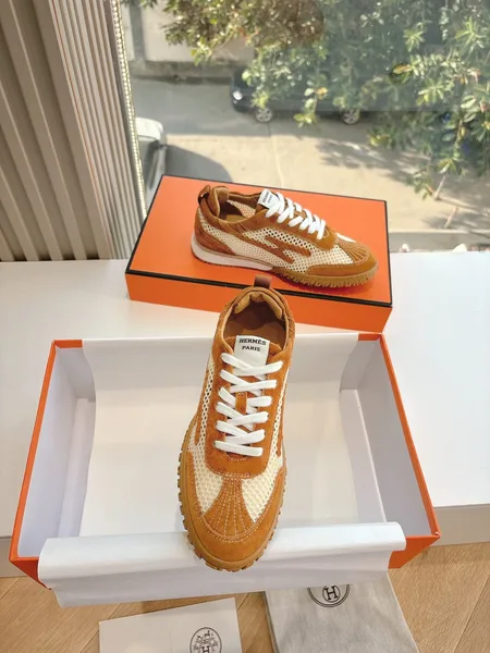 Hermès Women Brown Mesh Suede Sneakers product view 4