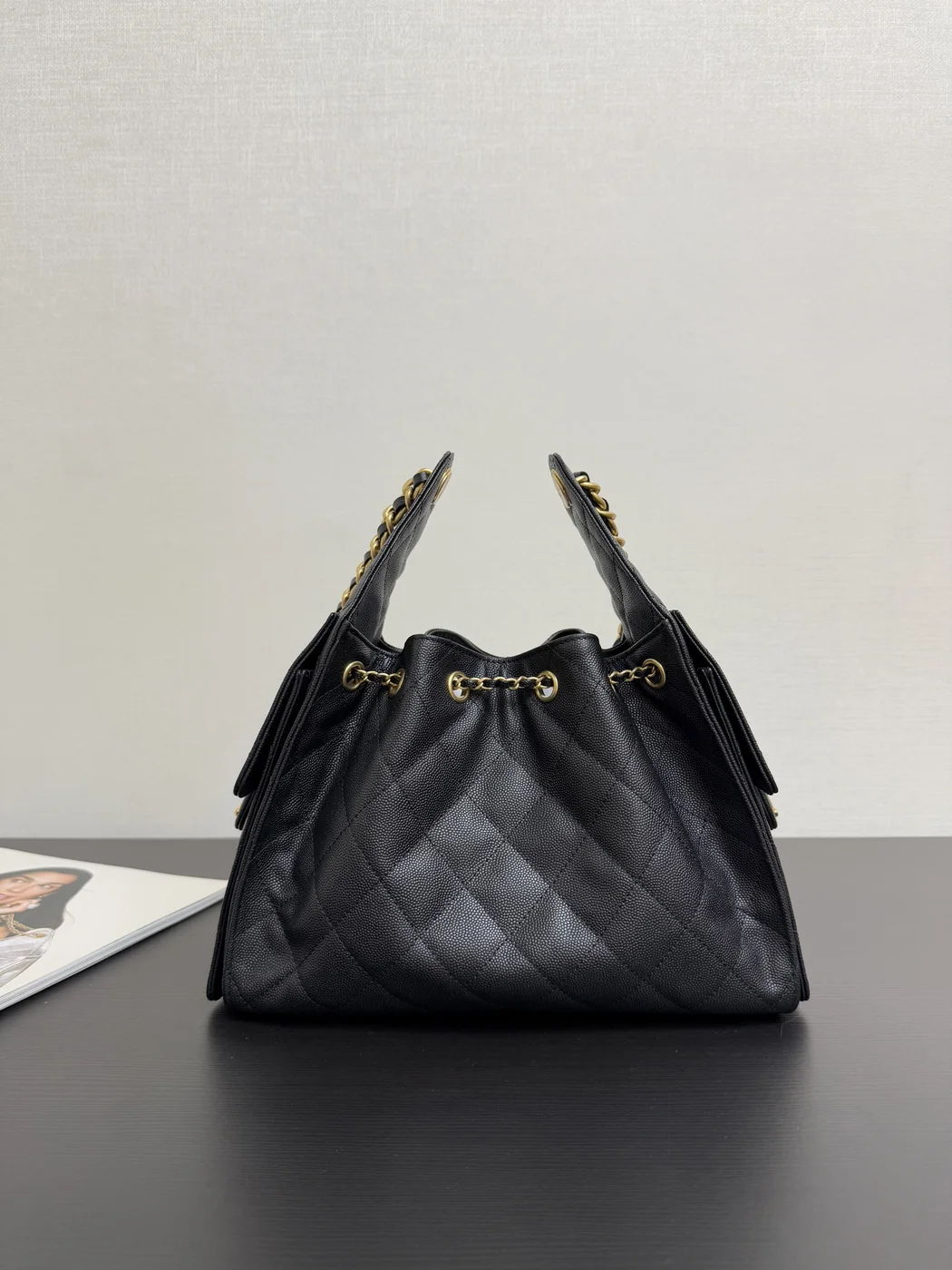 Chanel 25 Small Black Caviar Leather Gold Hardware Bag product view 3