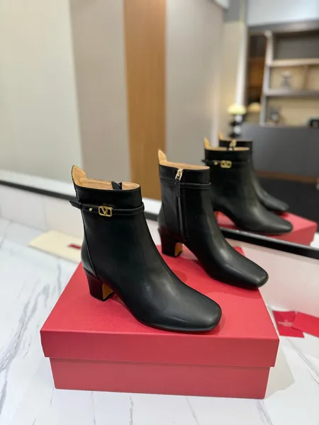 Valentino Women Black Leather Ankle Boots product view 1