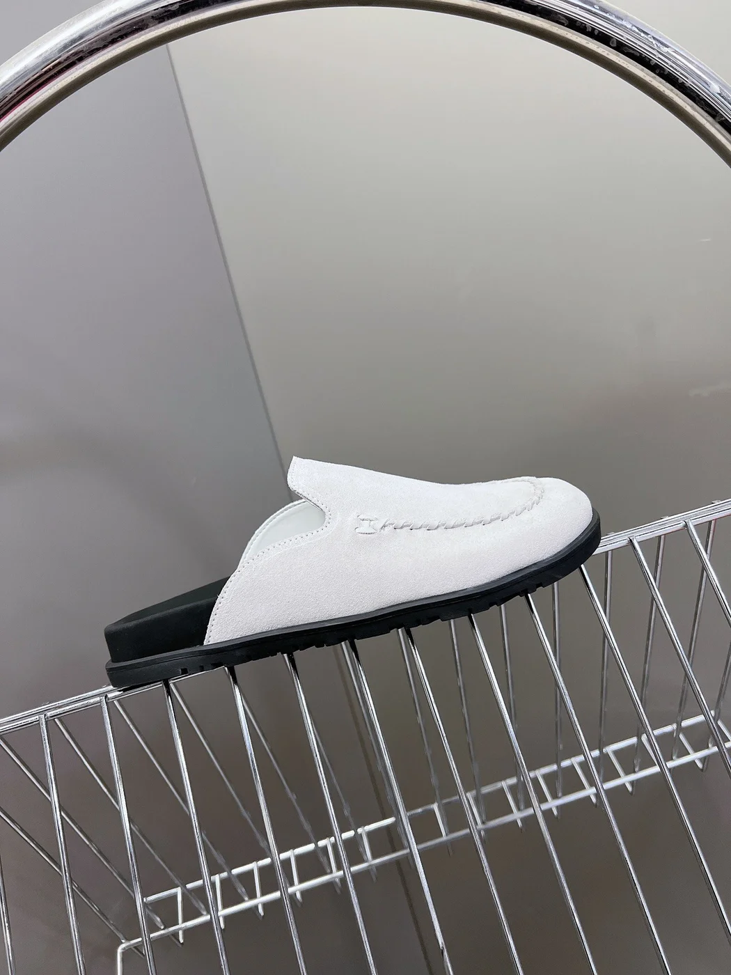 Hermès Women White Suede Leather Slippers product view 2