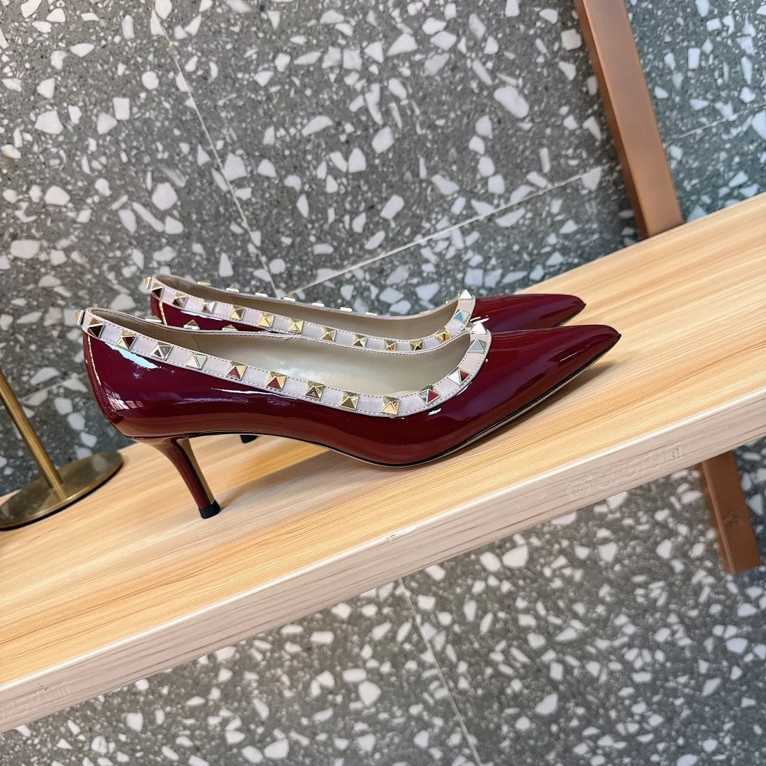 Valentino Women Burgundy Patent Leather Studded Pumps product view 4
