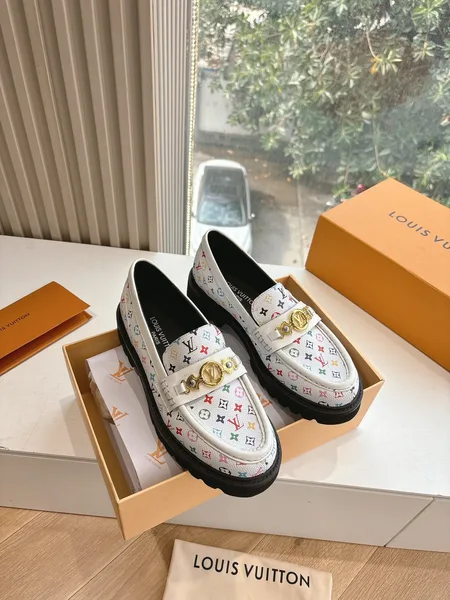 Louis Vuitton Women White Patterned Leather Loafers product view 1