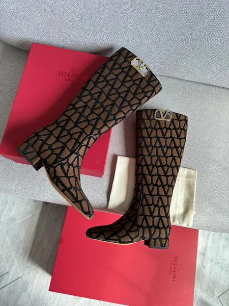 Valentino Women Brown Patterned Fabric Boots product view 1