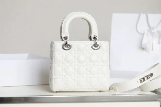 Dior My Lady High-end Women’s Handbag White Silver Lock 20×16.5 cm product view 8