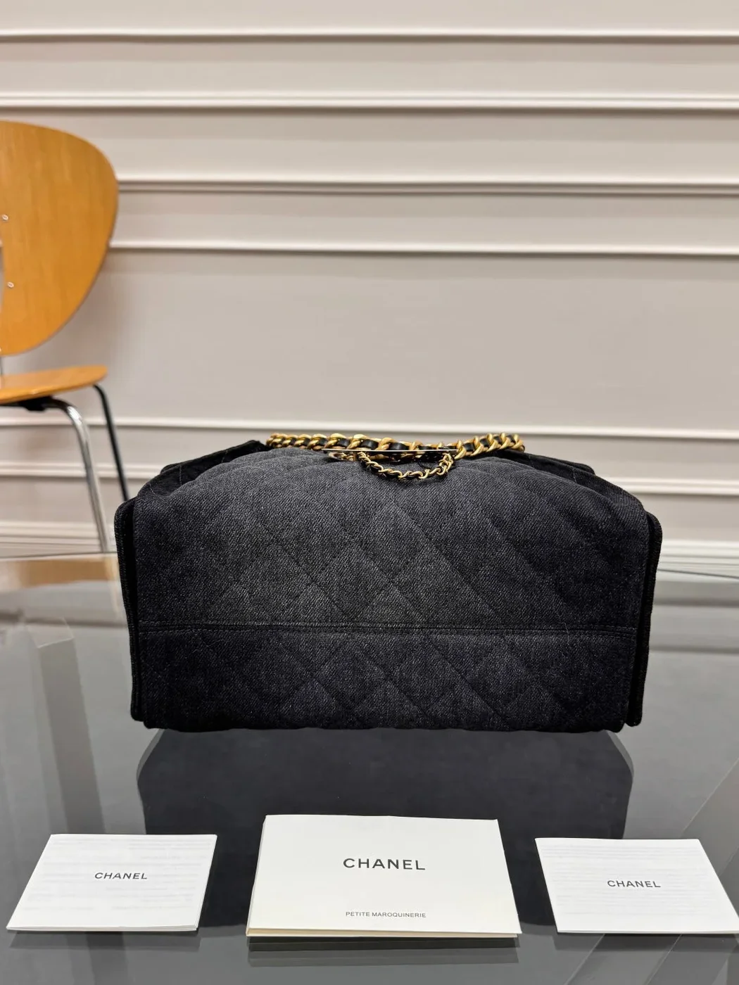 Chanel 25 Small In Black-Gray Denim With Gold Hardware Bag product view 3