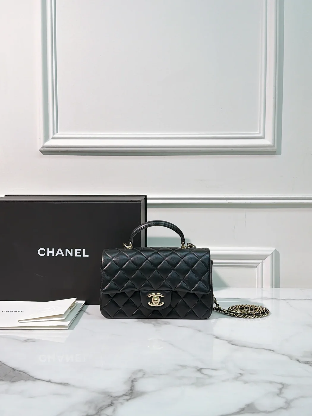 Chanel Classic Flap Top Handle Black Silver Hardware Bag product view 1