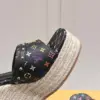Louis Vuitton Women Black Leather Espadrille Wedge Sandals product view 2