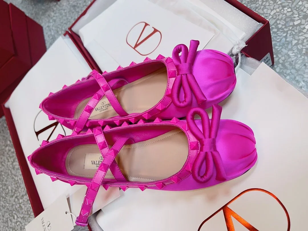 Valentino Women Pink Satin Bow Strap Flats product view 5