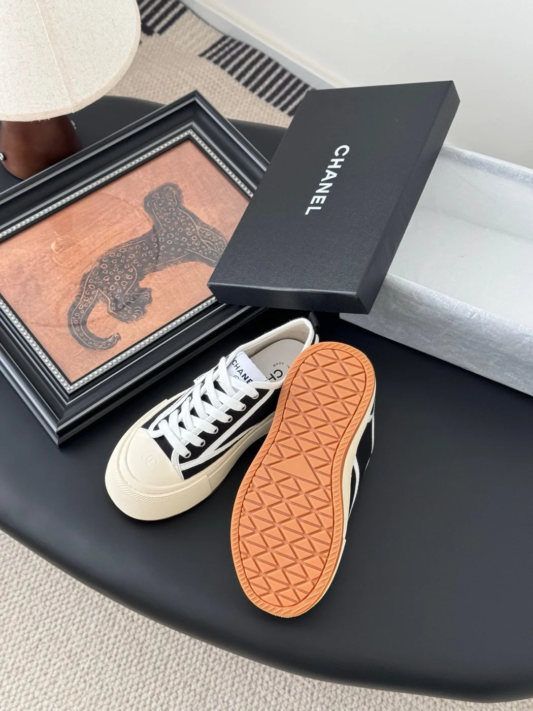 Chanel Women Black Canvas Contrast Rubber Sneakers product view 4