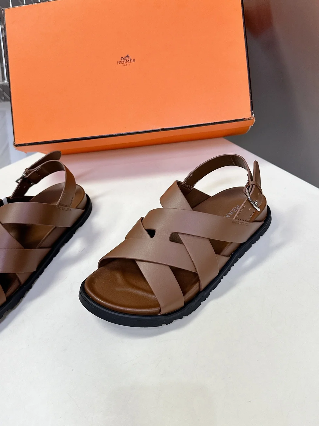 Hermès Women Brown Leather Strappy Sandals product view 3